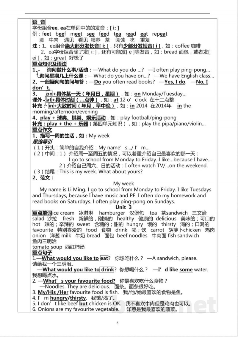 2025年五年级上册英语期末复习知识点总结