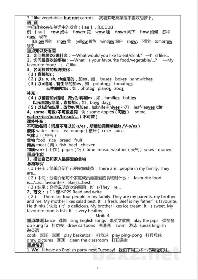 2025年五年级上册英语期末复习知识点总结
