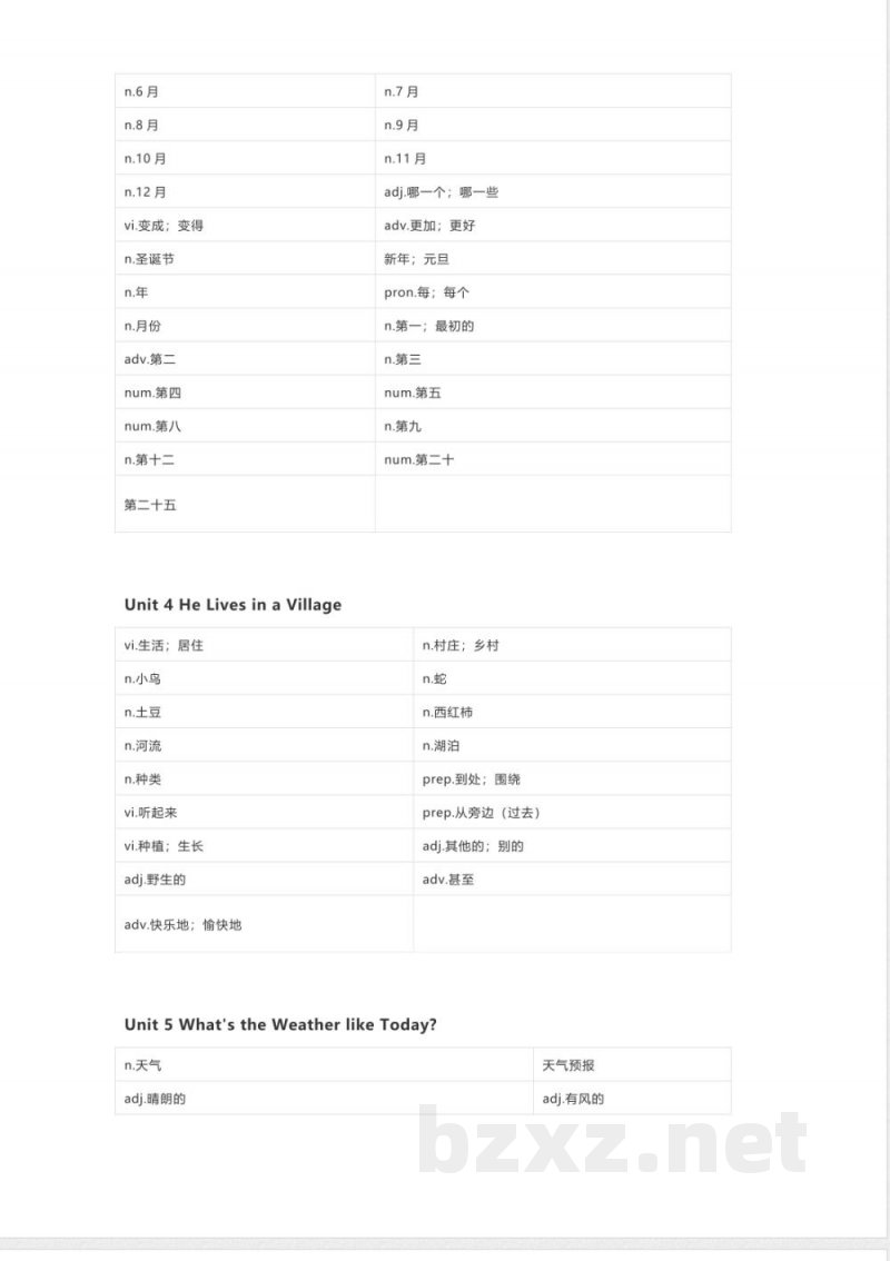 陕旅版英语五年级下册单词表 单词默写表表