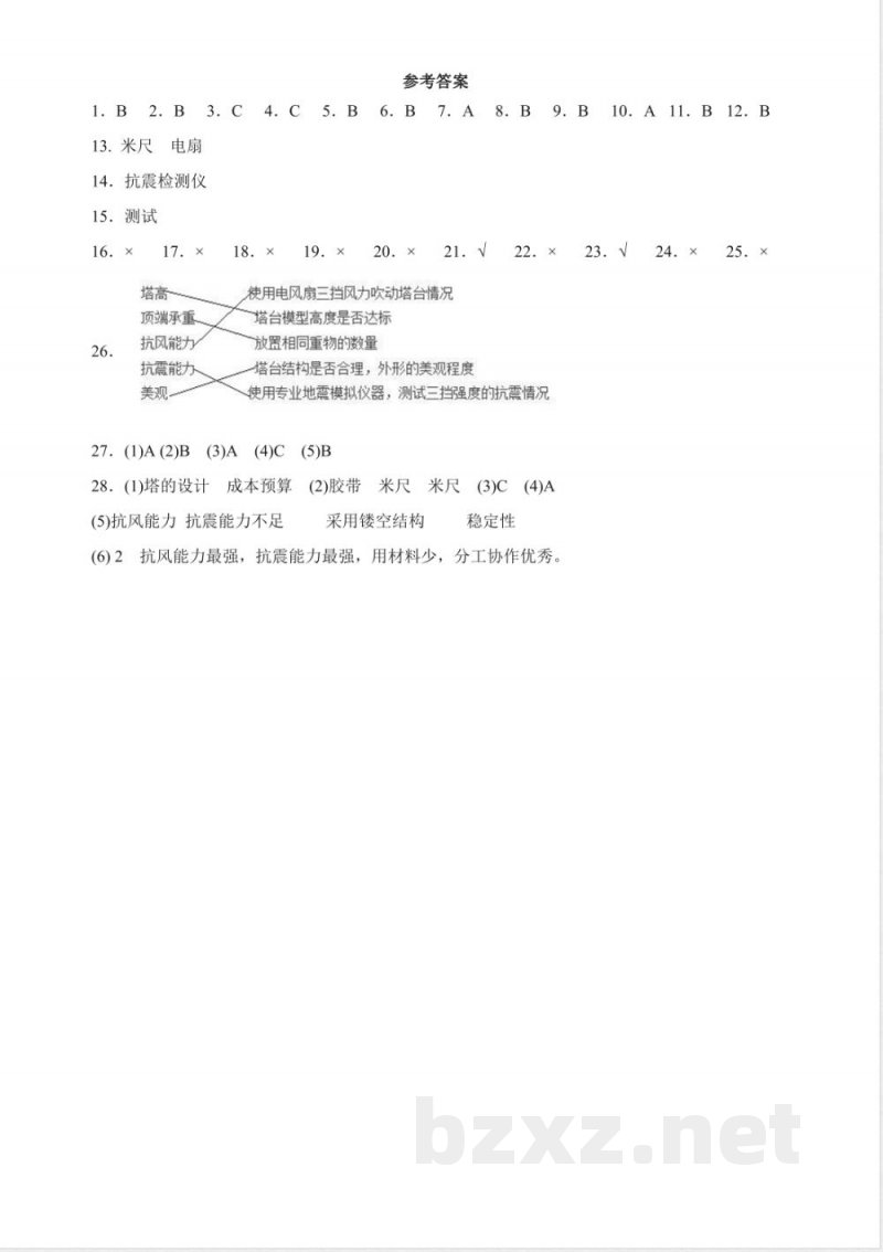 1.6 测试塔台模型 同步分层练习（含答案） 教科版科学六年级下册