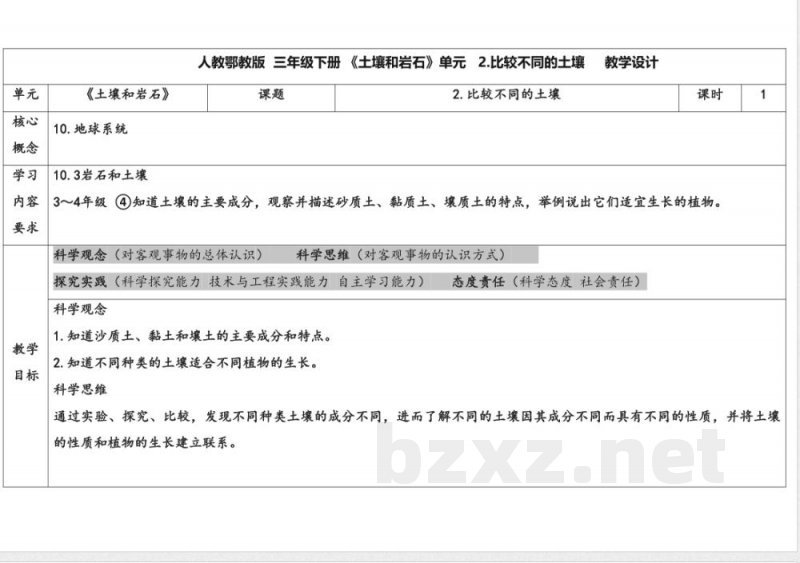 2.比较不同的土壤 教案 人教鄂教版科学三年级下册