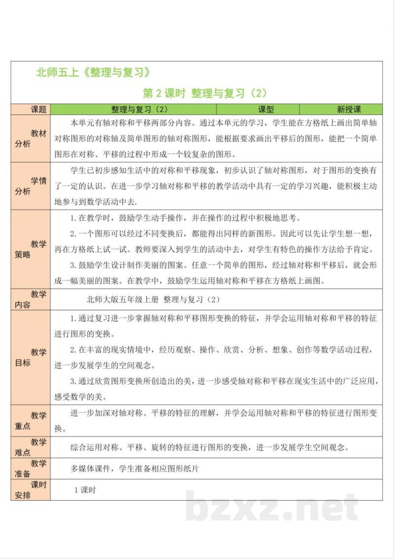 整理与复习 单元教学设计 北师大版数学五年级上册 整理与复习 单元教学设计 北师大版数学五年级上册