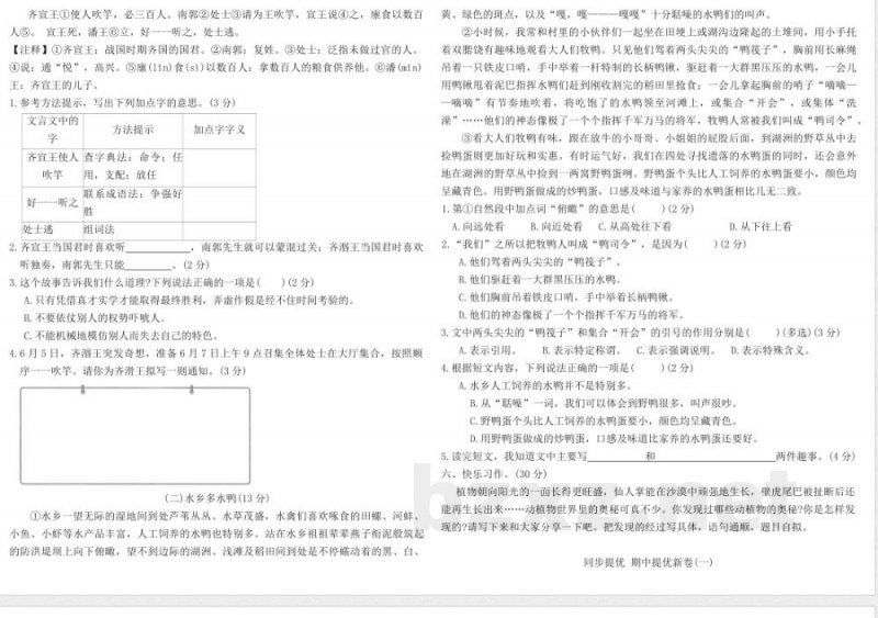 统编版三年级语文下册期中提优新卷(一)（含答案）