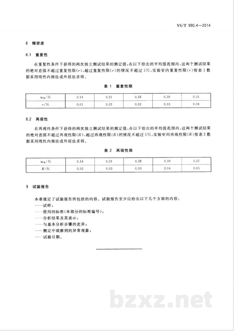 YS/T 990.4-2014冰铜化学分析方法 第4部分:铋量的测定 原子吸收光谱法 YS/T 990.4-2014冰铜化学分析方法 第4部分:铋量的测定 原子吸收光谱法