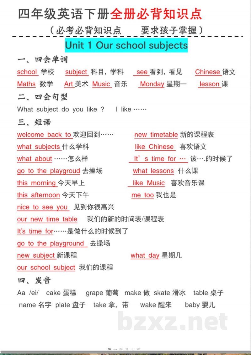 英语-《四年级英语下册全册必背知识点【译林版】》 英语-《四年级英语下册全册必背知识点【译林版】》