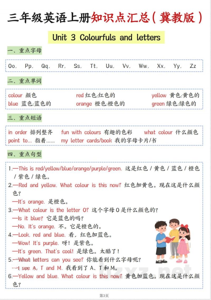 25秋（新冀教版）三年级（上）英语知识点汇总(1)