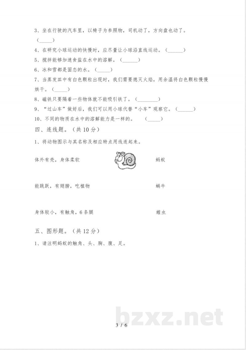 教科版三年级科学下册期中试卷(完整)