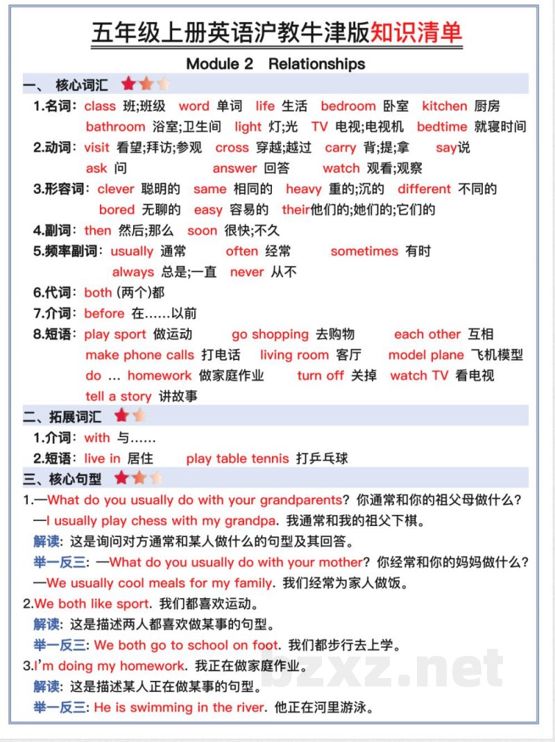 五年级上册英语沪教牛津版知识清单