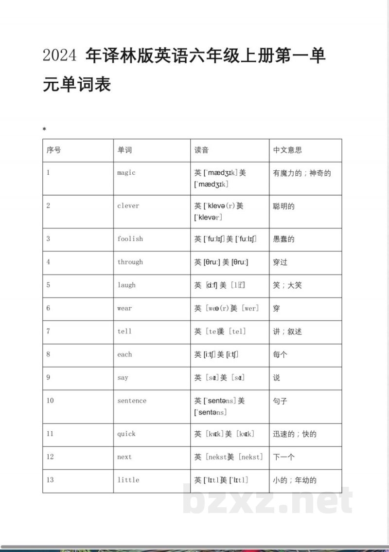 2024年译林版英语六年级上册第一单元