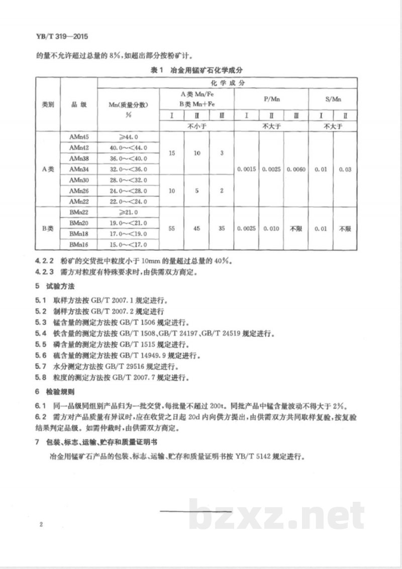 YB/T 319-2015冶金用锰矿石 YB/T 319-2015冶金用锰矿石