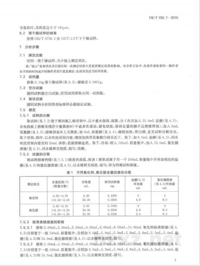 YB/T 159.7-2015钛精矿(岩矿) 氧化钙和氧化镁含量的测定 火焰原子吸收光谱法 YB/T 159.7-2015钛精矿(岩矿) 氧化钙和氧化镁含量的测定 火焰原子吸收光谱法