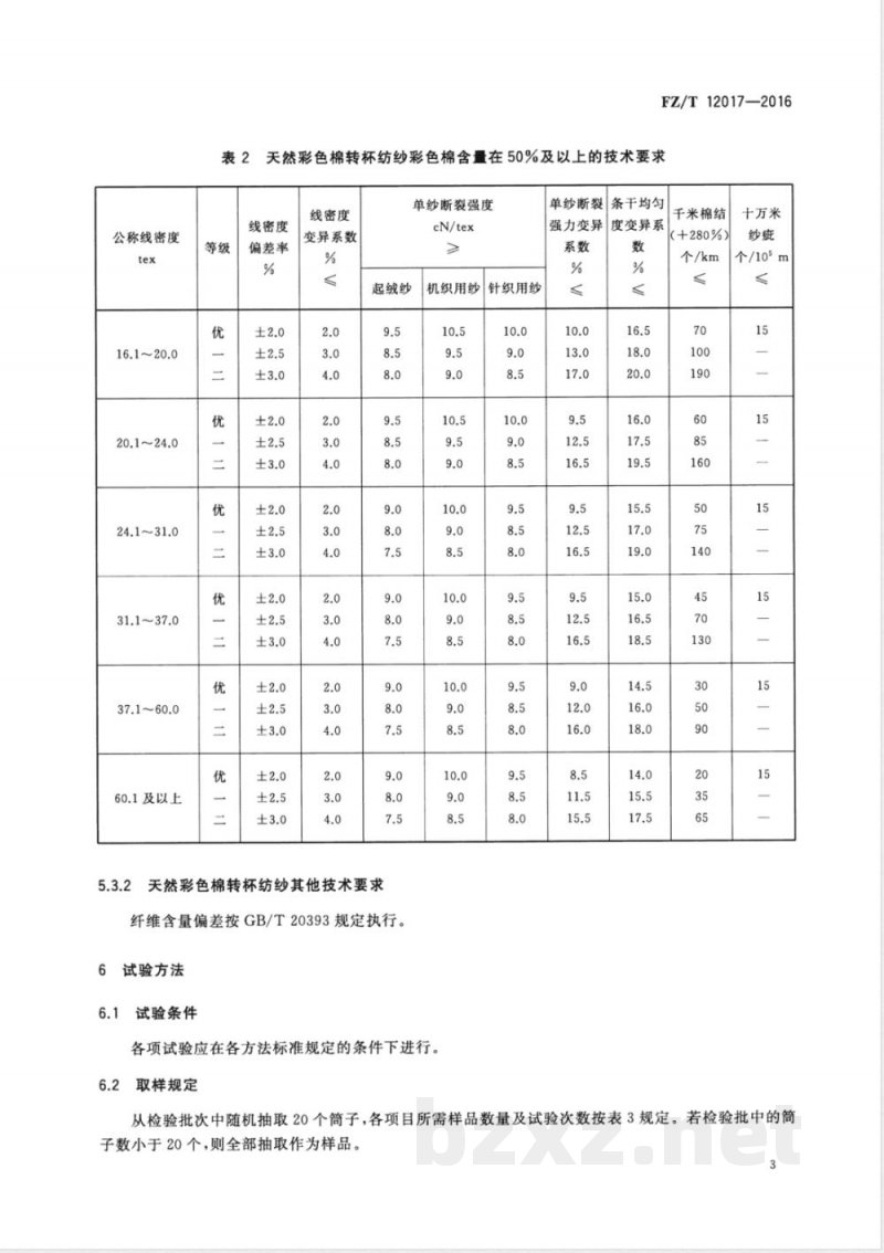 FZ/T 12017-2016天然彩色棉转杯纺纱 FZ/T 12017-2016天然彩色棉转杯纺纱