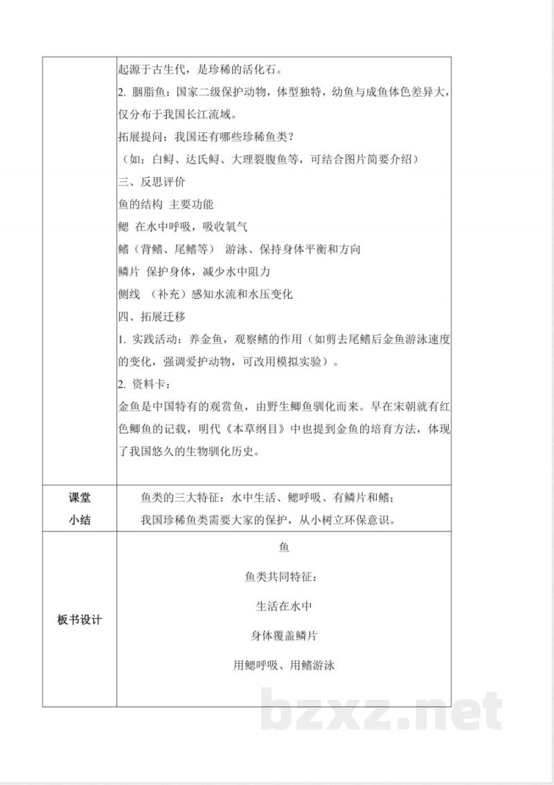 1.2 鱼（教学设计） 2025青岛版科学三年级上册