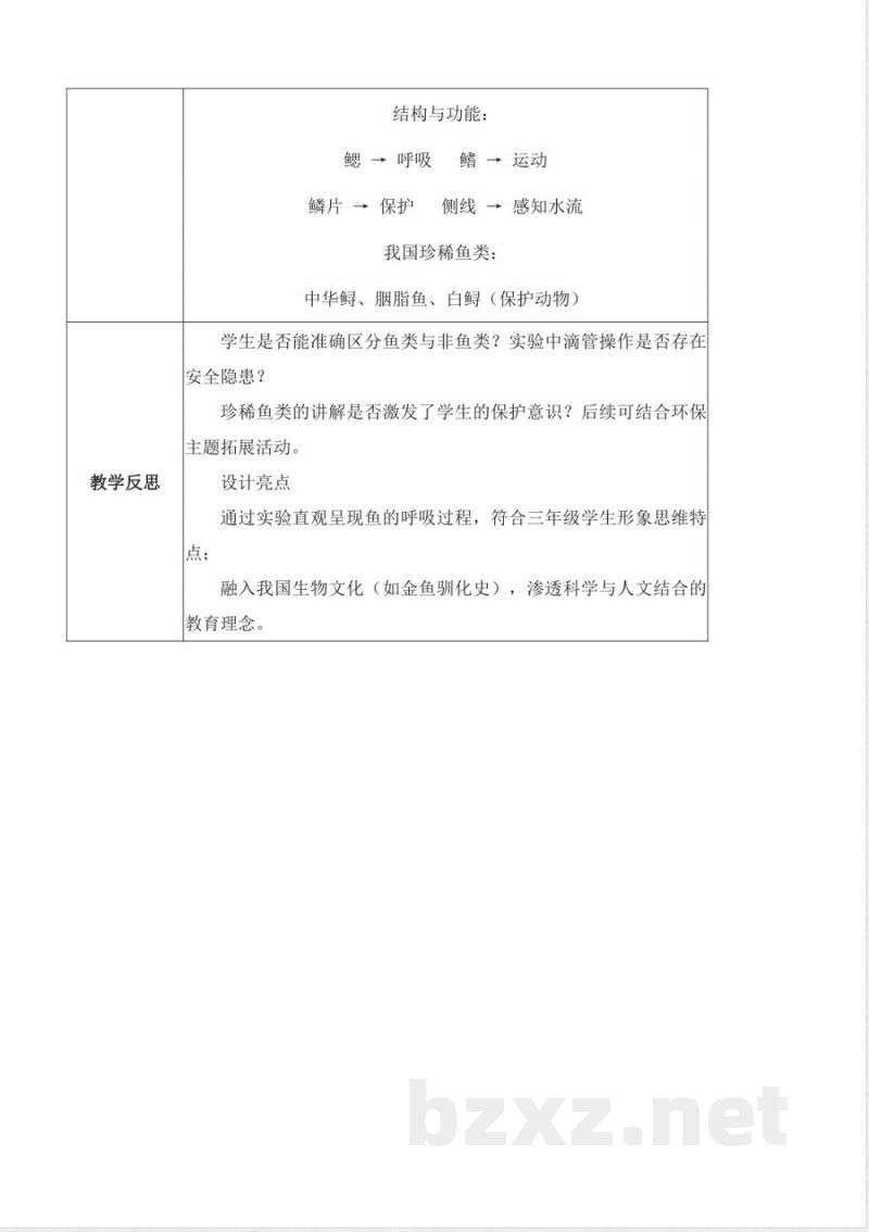 1.2 鱼（教学设计） 2025青岛版科学三年级上册