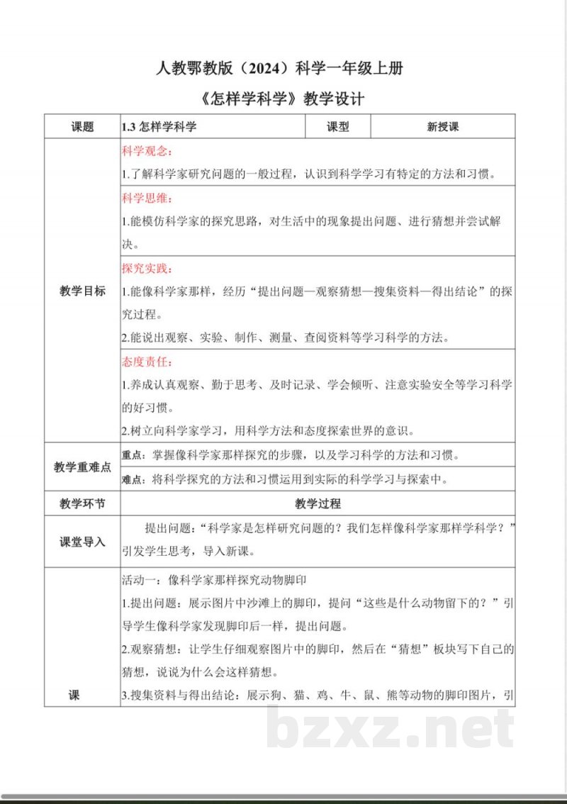 1.3 怎样学科学(教学设计)科学人教鄂教版一年级上册(新教材) 1.3 怎样学科学(教学设计)科学人教鄂教版一年级上册(新教材)