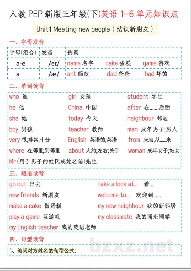 25年人教pep三年级下册英语1-6单元知识点