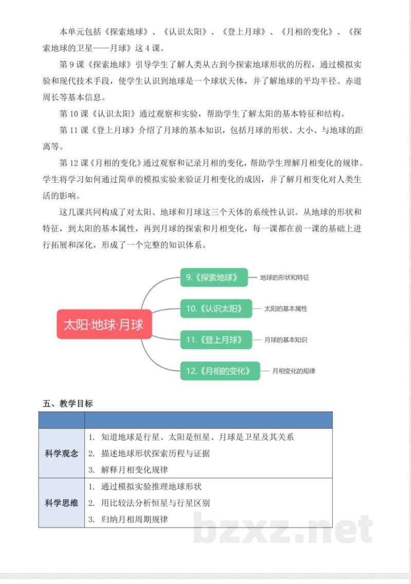 青岛版科学四年级下册第三单元《太阳·地球·月球》大单元整体教学设计 青岛版科学四年级下册第三单元《太阳·地球·月球》大单元整体教学设计