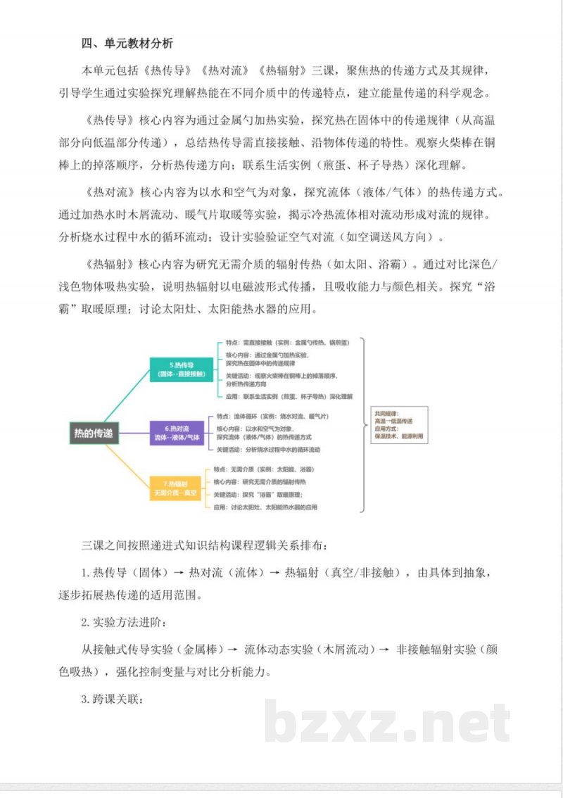 青岛版科学四年级下册第二单元《热的传递》大单元整体教学设计 青岛版科学四年级下册第二单元《热的传递》大单元整体教学设计