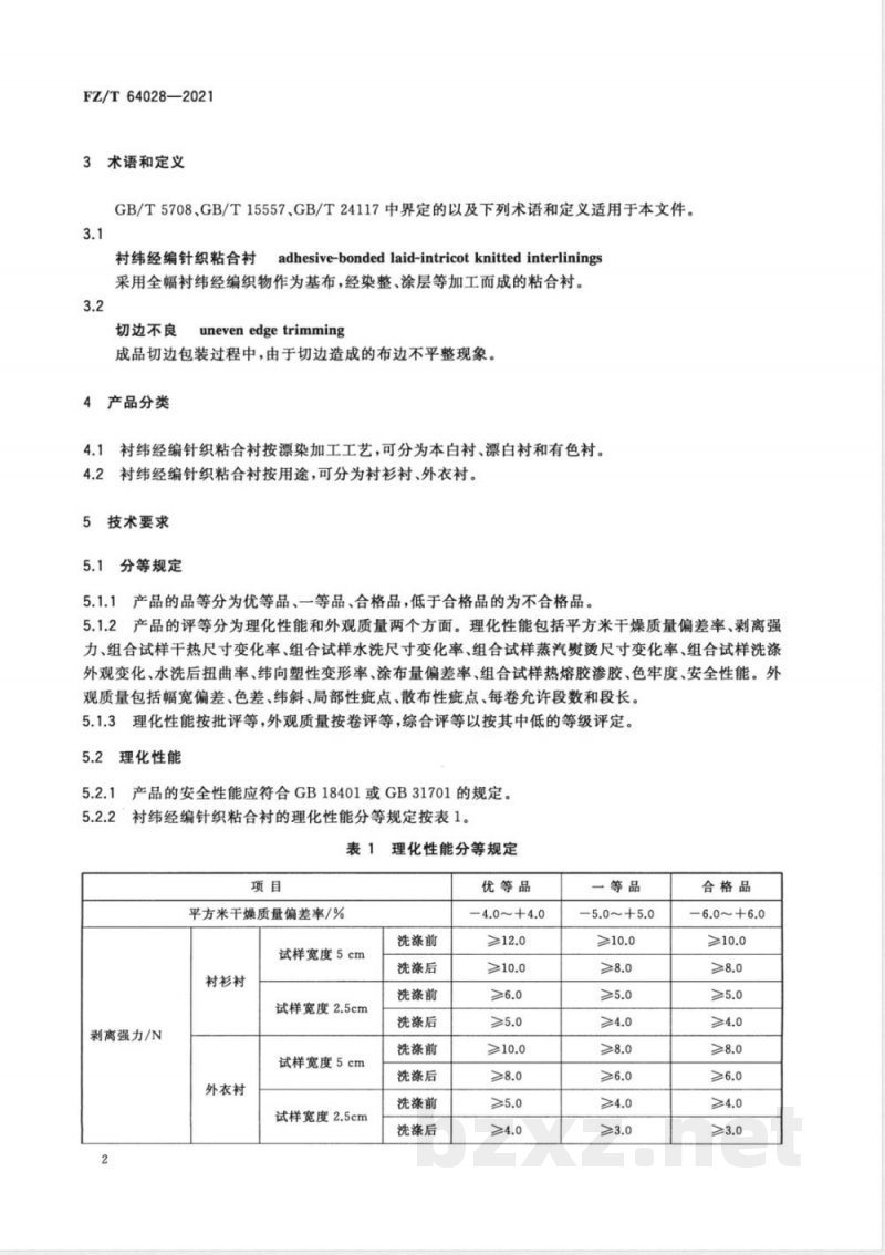 FZ/T 64028-2021衬纬经编针织粘合衬 