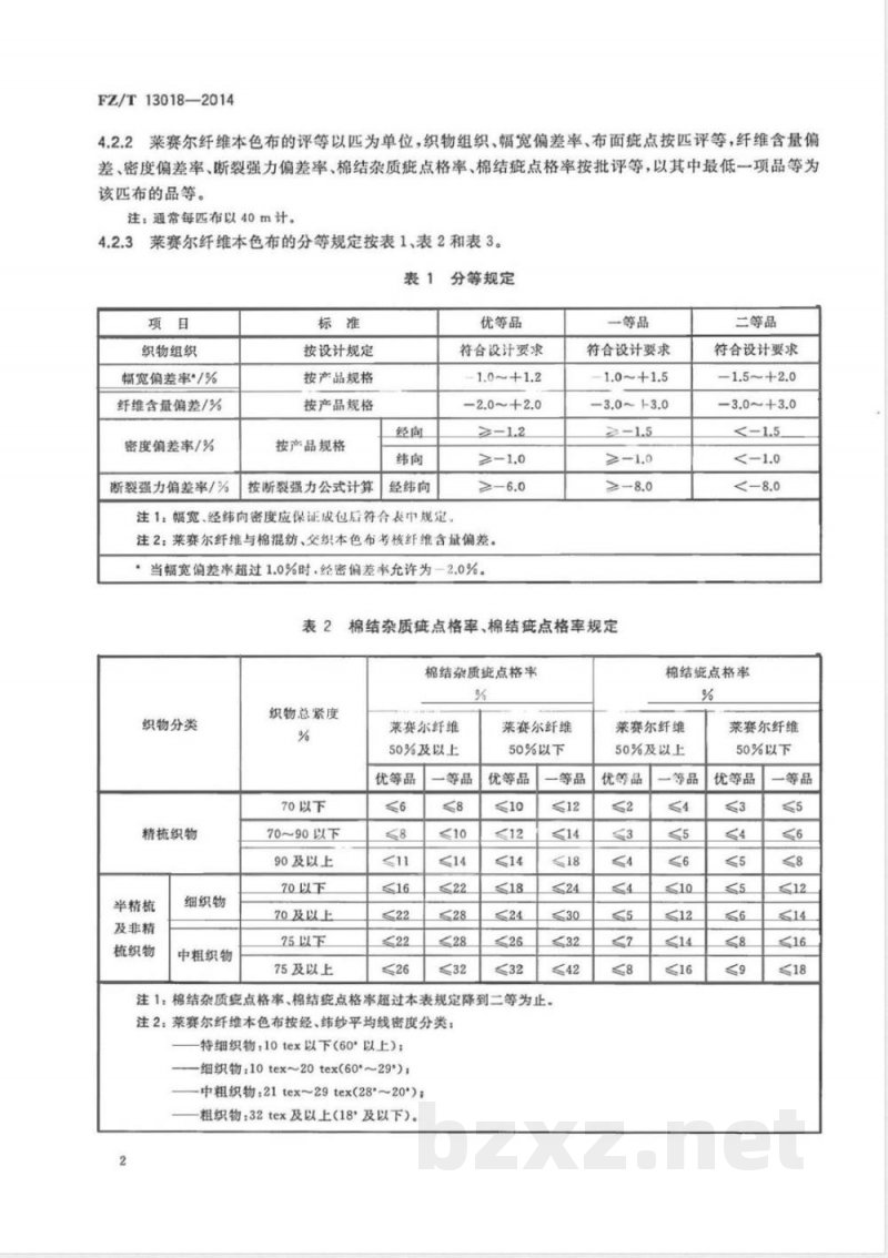 FZ/T 13018-2014莱赛尔纤维本色布 FZ/T 13018-2014莱赛尔纤维本色布