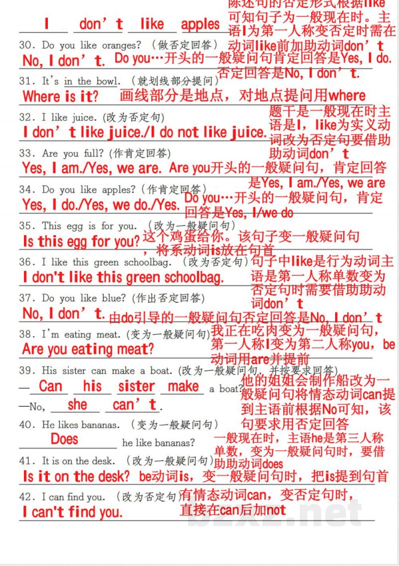 人教pep版《三年级下册英语核心考点句型转换80道》