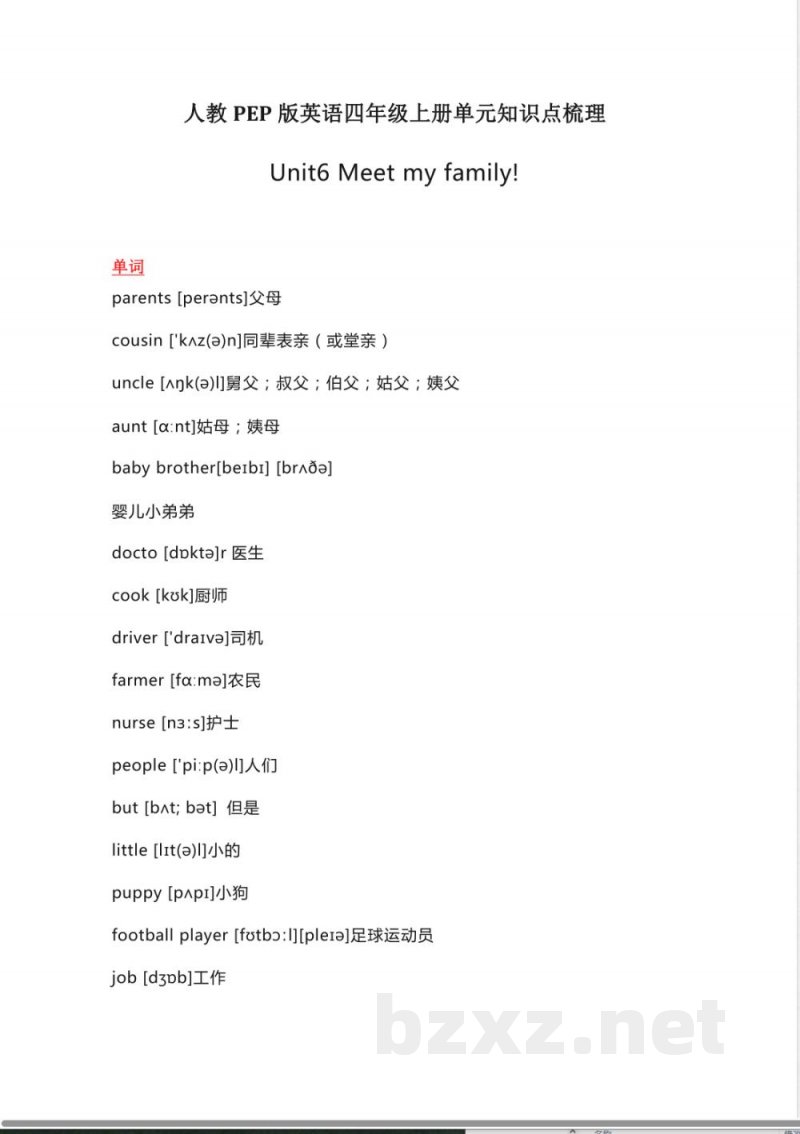 人教PEP版英语四年级上册Unit6单元知识点梳理 人教PEP版英语四年级上册Unit6单元知识点梳理