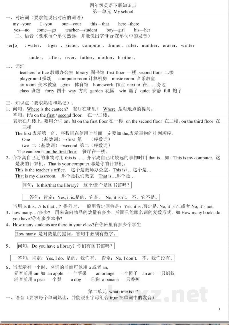 人教版四年级英语下册知识点总结(非常有用)