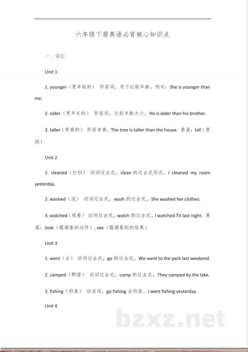 六年级下册英语必背核心知识点