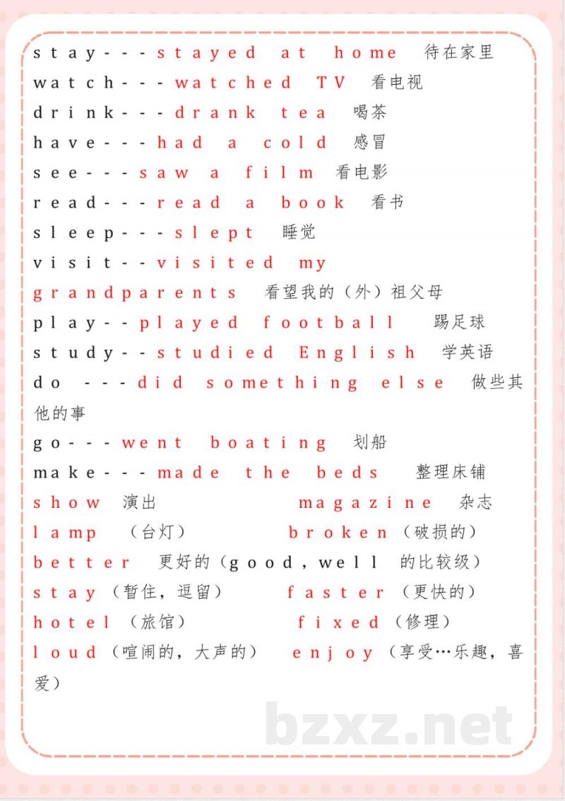 六年级英语下册unit2 Last weekend 知识点