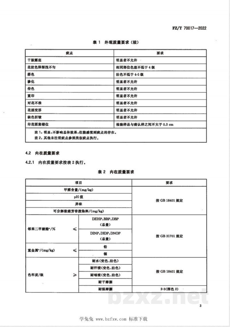 FZ/T 70017-2022针织服装印花质量通用技术要求 FZ/T 70017-2022针织服装印花质量通用技术要求