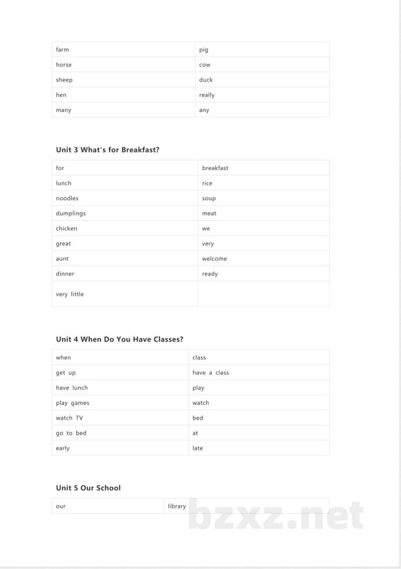 陕旅版英语四年级上册单词表 单词默写表表