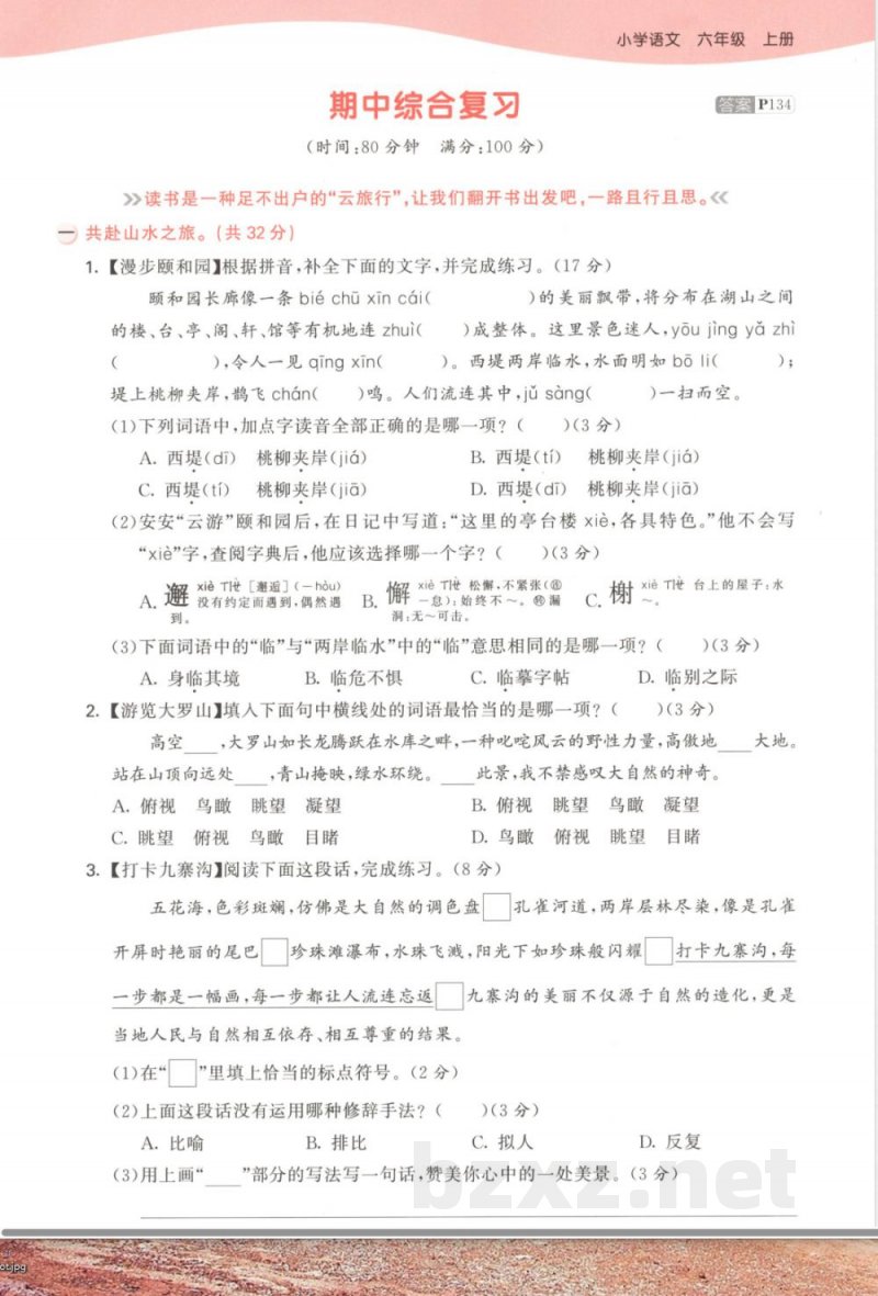 25版《期中综合复习》六年级上册