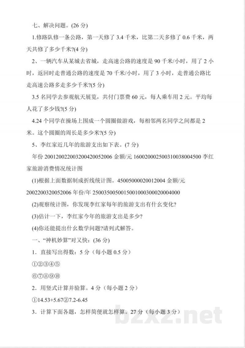 人教版四年级数学下册期末试卷