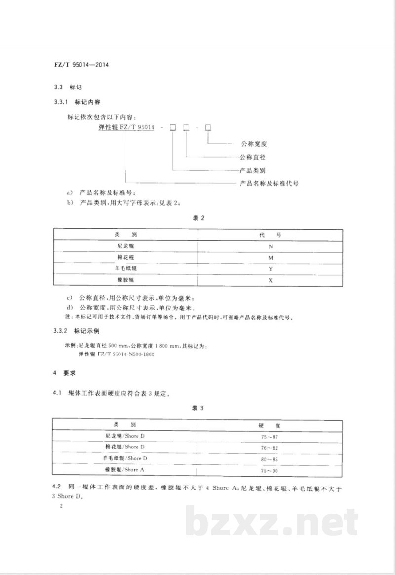 FZ/T 95014-2014轧光机 弹性辊 