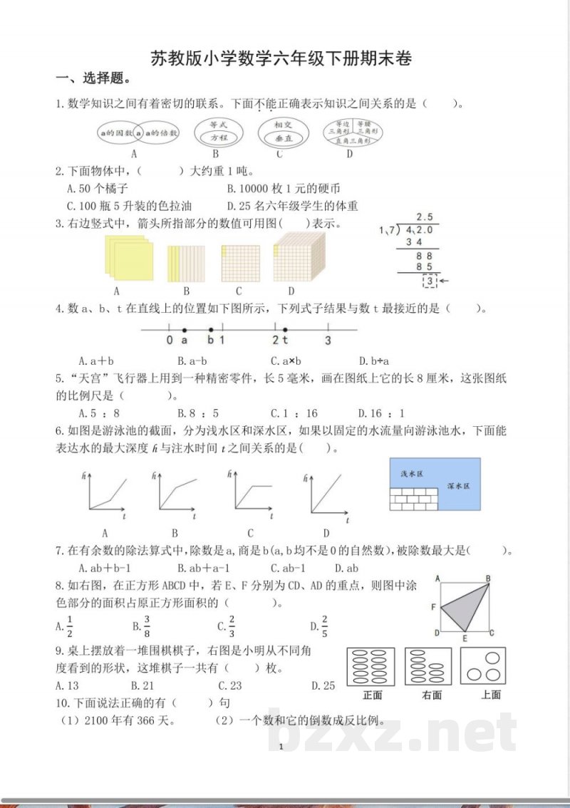 苏教版小学数学六年级下册期末卷