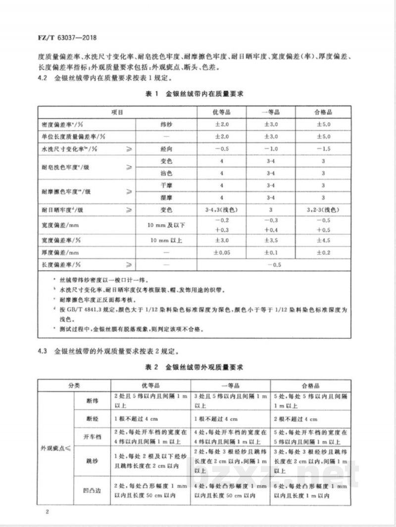 FZ/T 63037-2018金银丝绒带 FZ/T 63037-2018金银丝绒带