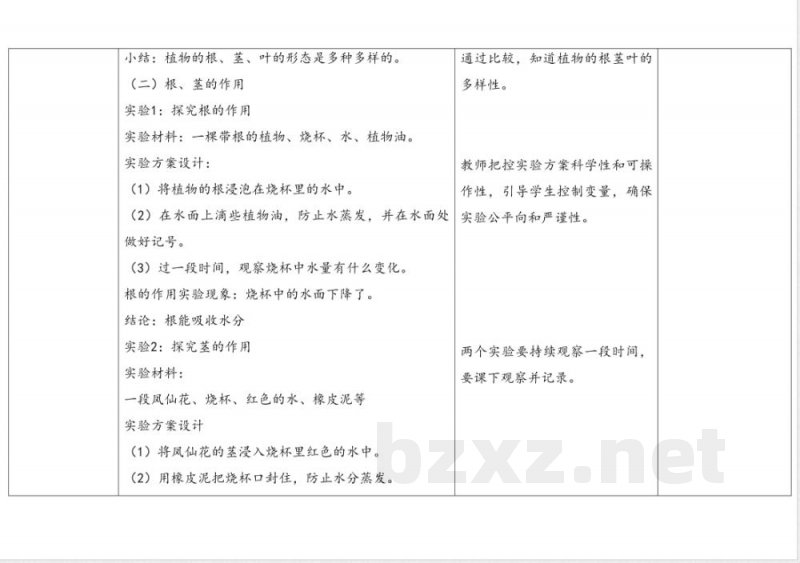 6.根茎叶 教案 人教鄂教版科学三年级下册