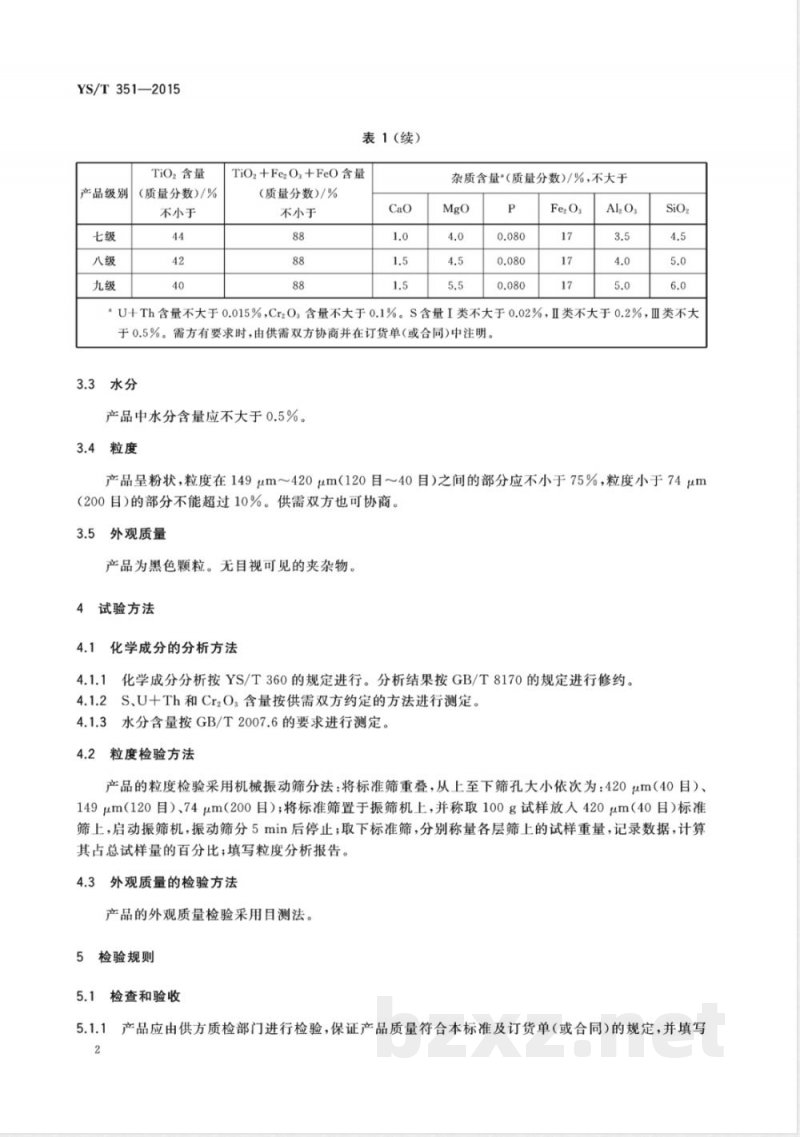 YS/T 351-2015钛铁矿精矿 YS/T 351-2015钛铁矿精矿