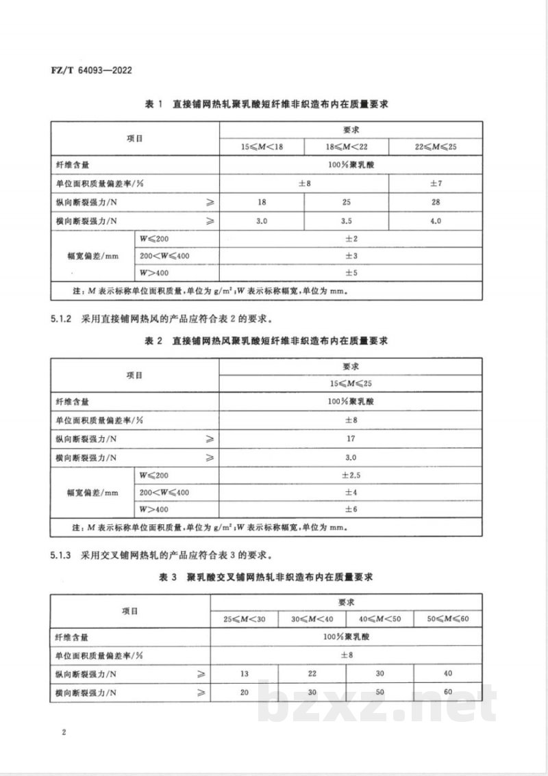 FZ/T 64093-2022聚乳酸短纤维非织造布 