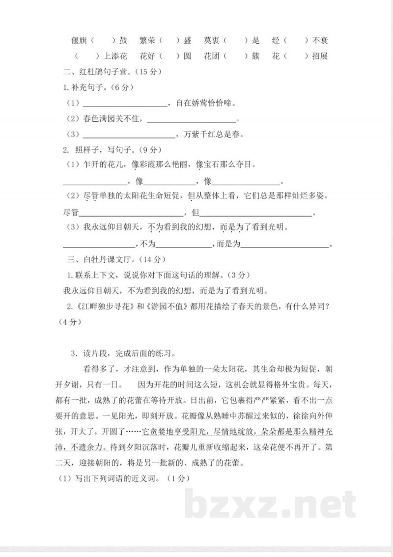 北师大版四年级语文下册第三单元试卷