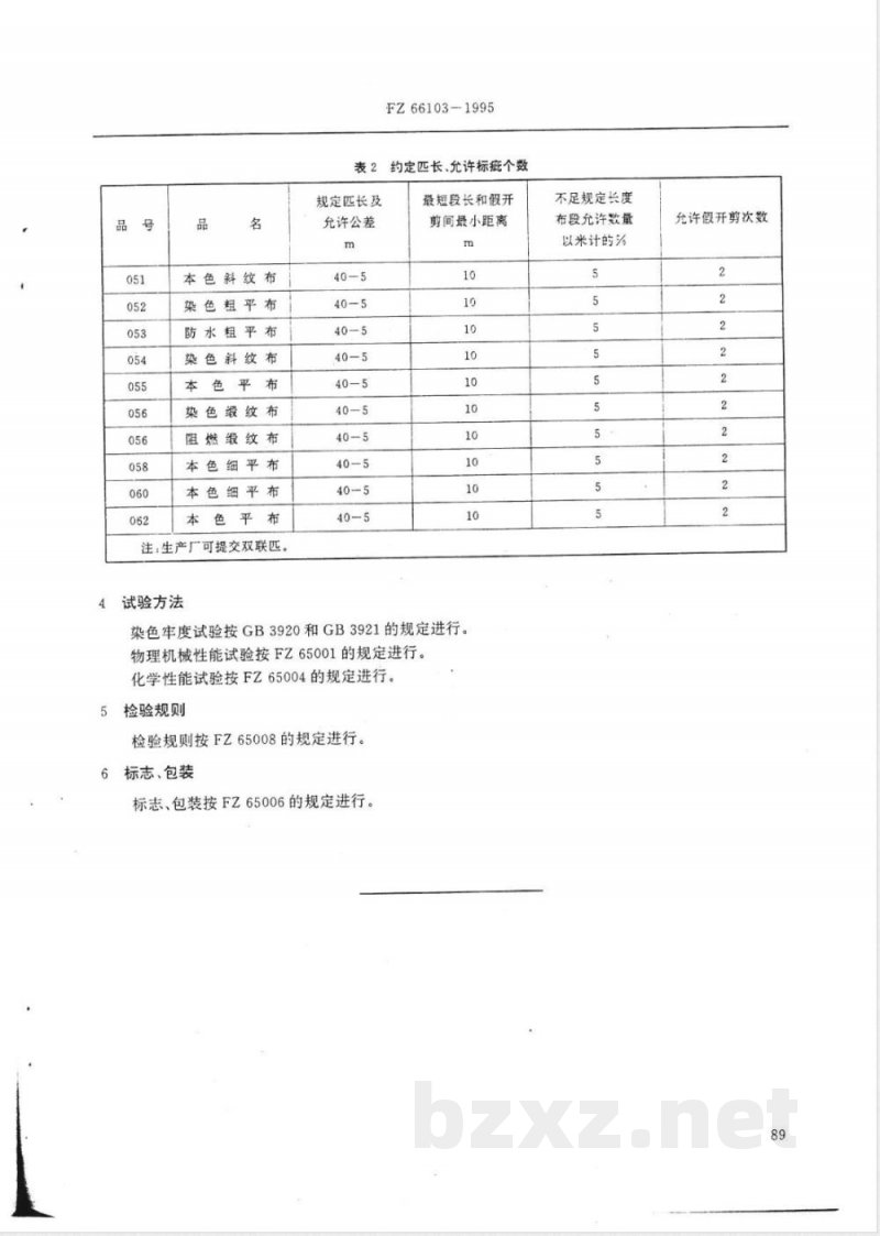 FZ/T 66103-1995特种工业用棉布(二) 
