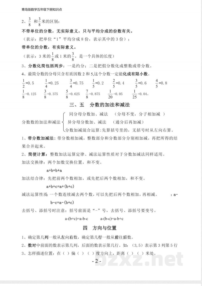 青岛版数学五年级下册知识点复习总结1