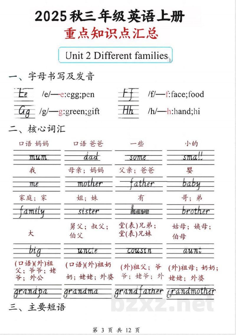 三年级（上）英语知识点汇总