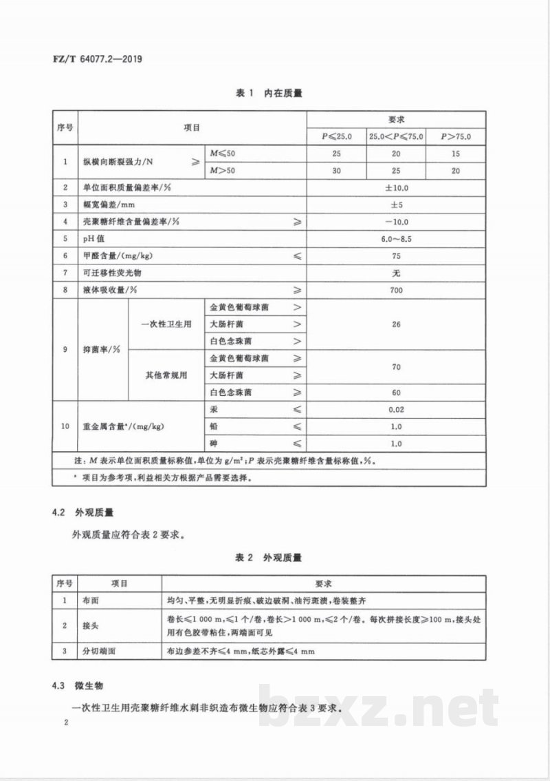 FZ/T 64077.2-2019壳聚糖纤维非织造布 第2部分:水刺非织造布 FZ/T 64077.2-2019壳聚糖纤维非织造布 第2部分:水刺非织造布