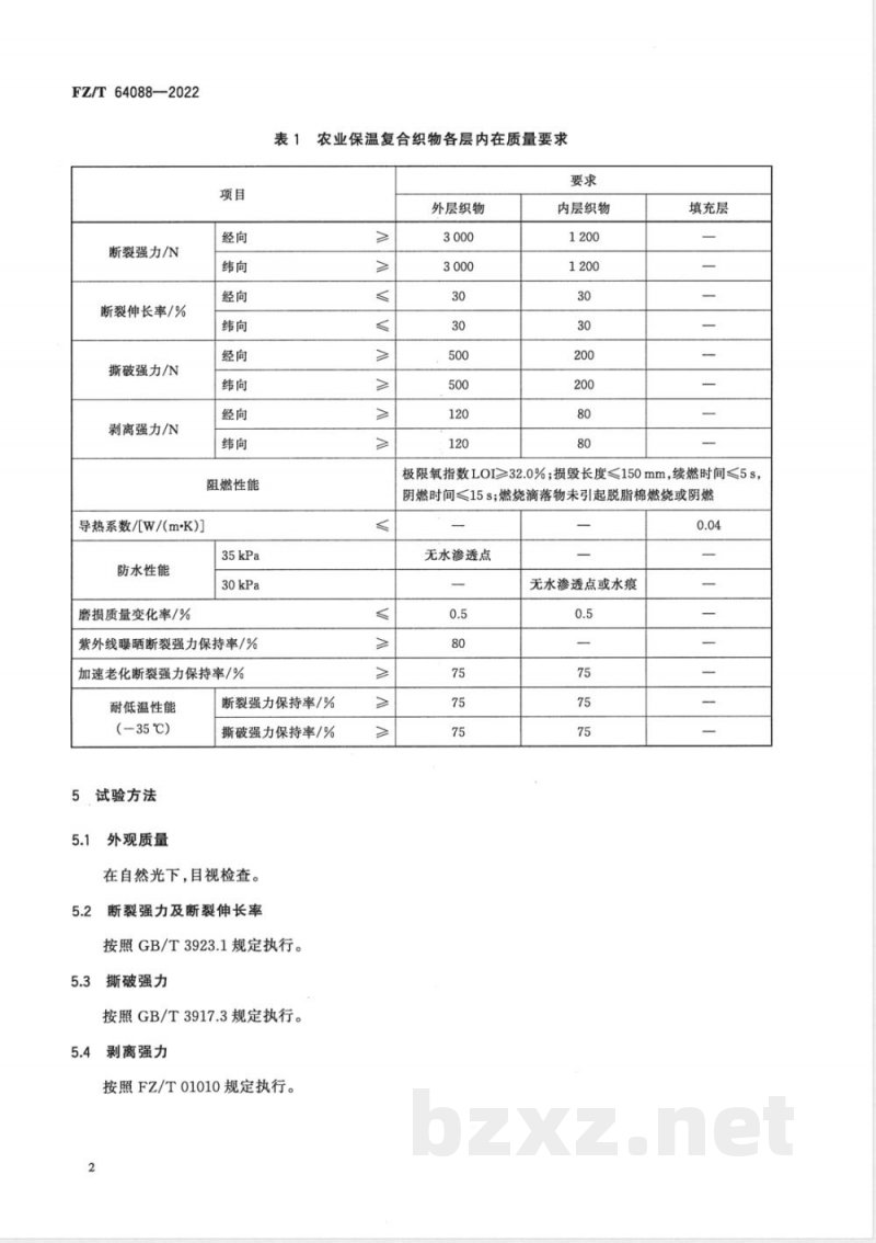 FZ/T 64088-2022农业保温复合织物 FZ/T 64088-2022农业保温复合织物
