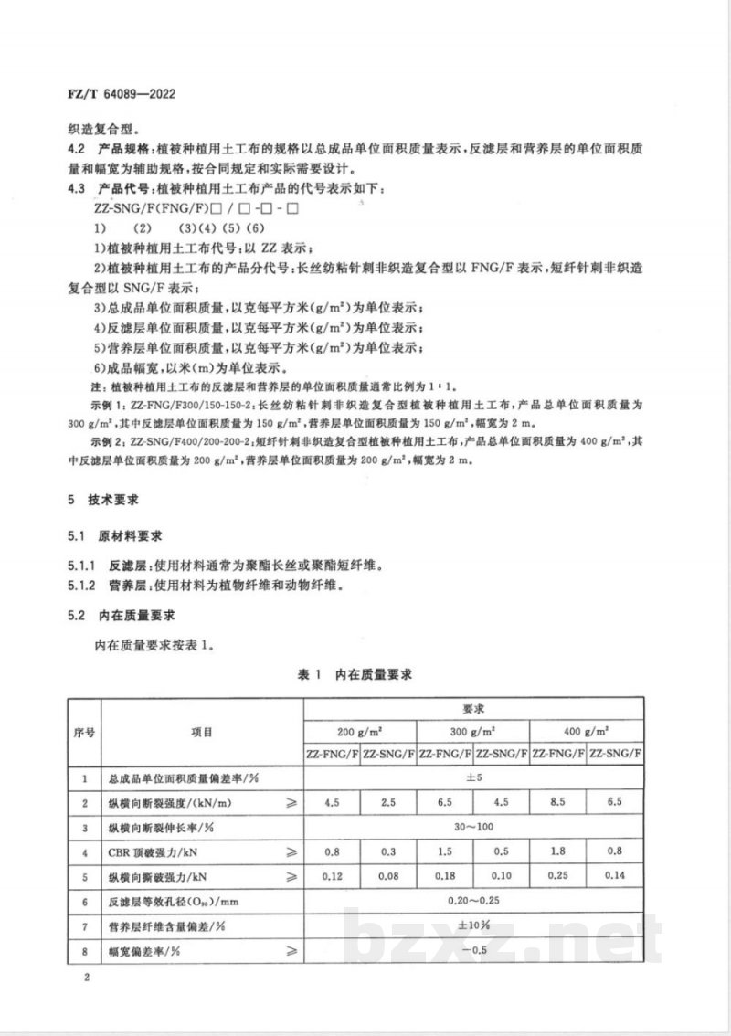 FZ/T 64089-2022植被种植用土工布 FZ/T 64089-2022植被种植用土工布