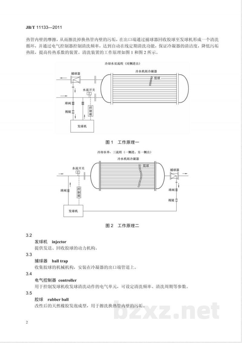 JB/T 11133-2011水冷冷水机组管壳式冷凝器胶球自动在线清洗装置 