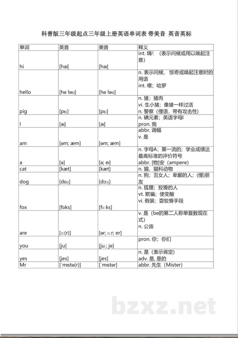 科普版三年级起点三年级上册英语单词表 带美音 英音英标 科普版三年级起点三年级上册英语单词表 带美音 英音英标
