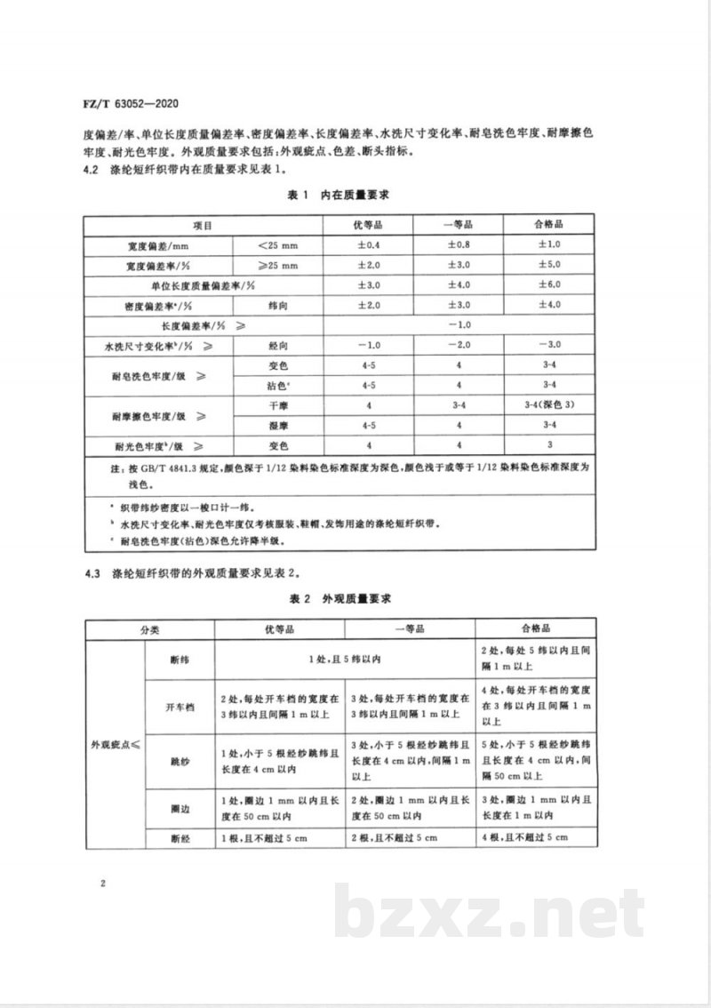 FZ/T 63052-2020涤纶短纤织带 