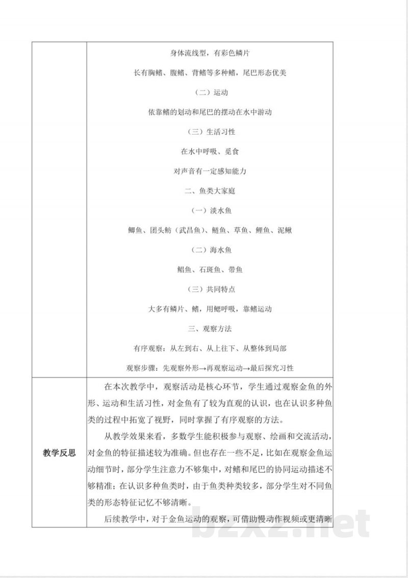 3.7 金鱼（教学设计）科学人教鄂教版一年级上册2025